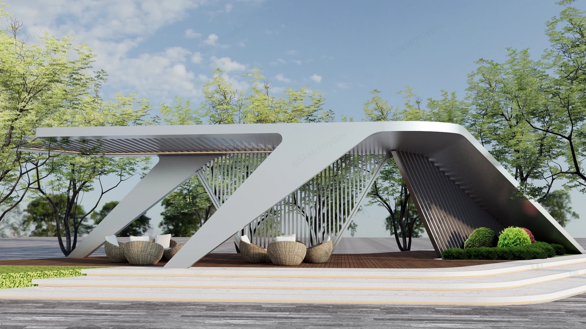 Modern White Pavilion sketchup model preview - SketchupBox