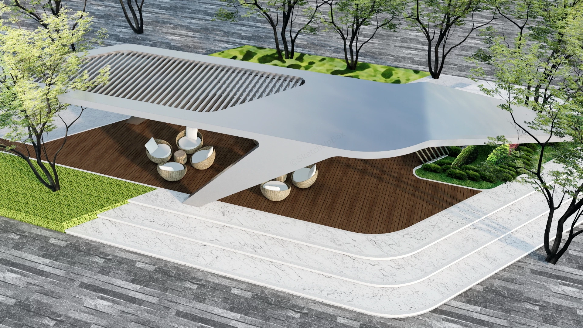 Modern White Pavilion sketchup model preview - SketchupBox