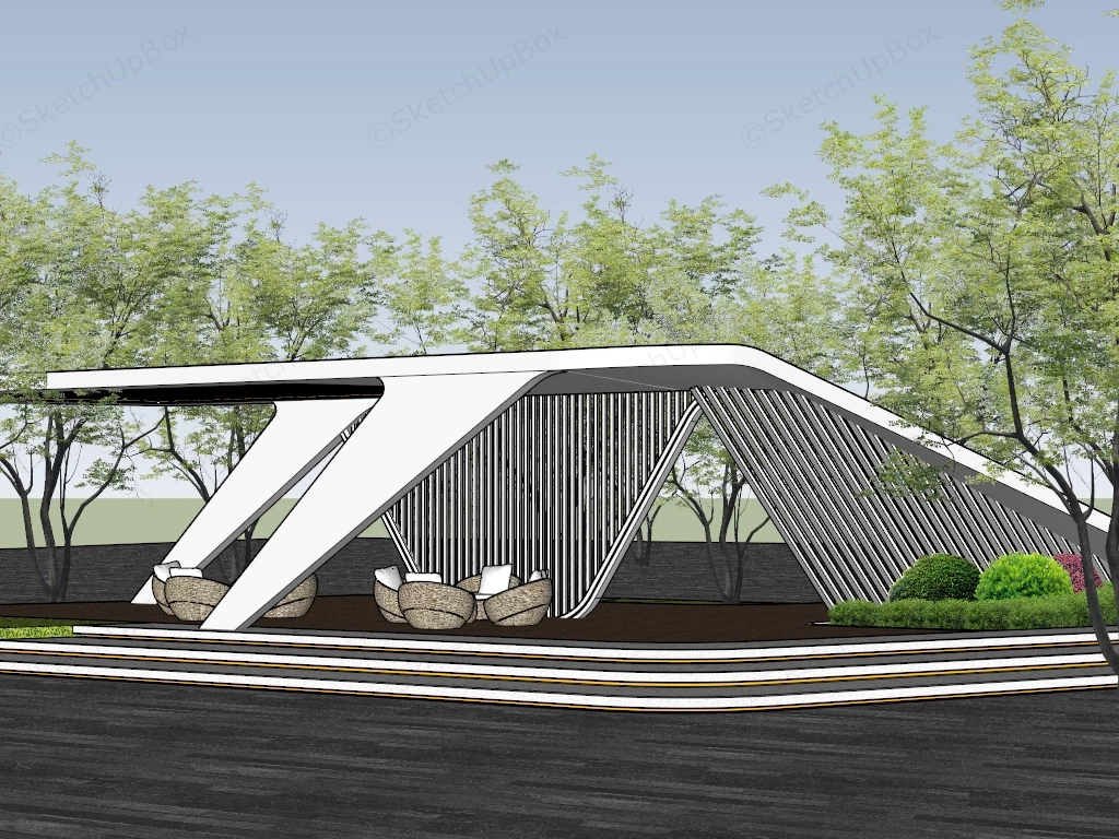 Modern White Pavilion sketchup model preview - SketchupBox