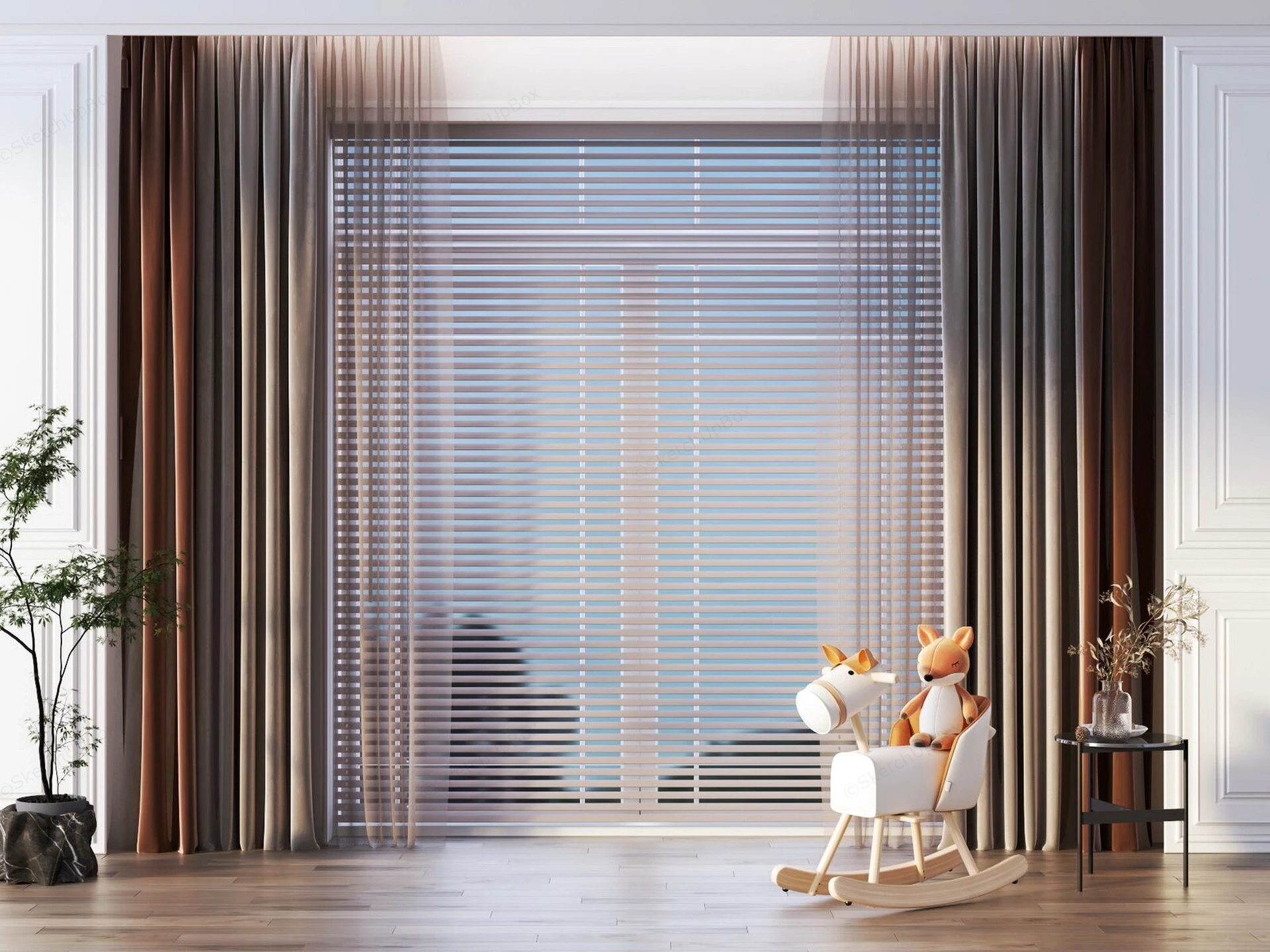 Modern Living Room Curtains sketchup model preview - SketchupBox