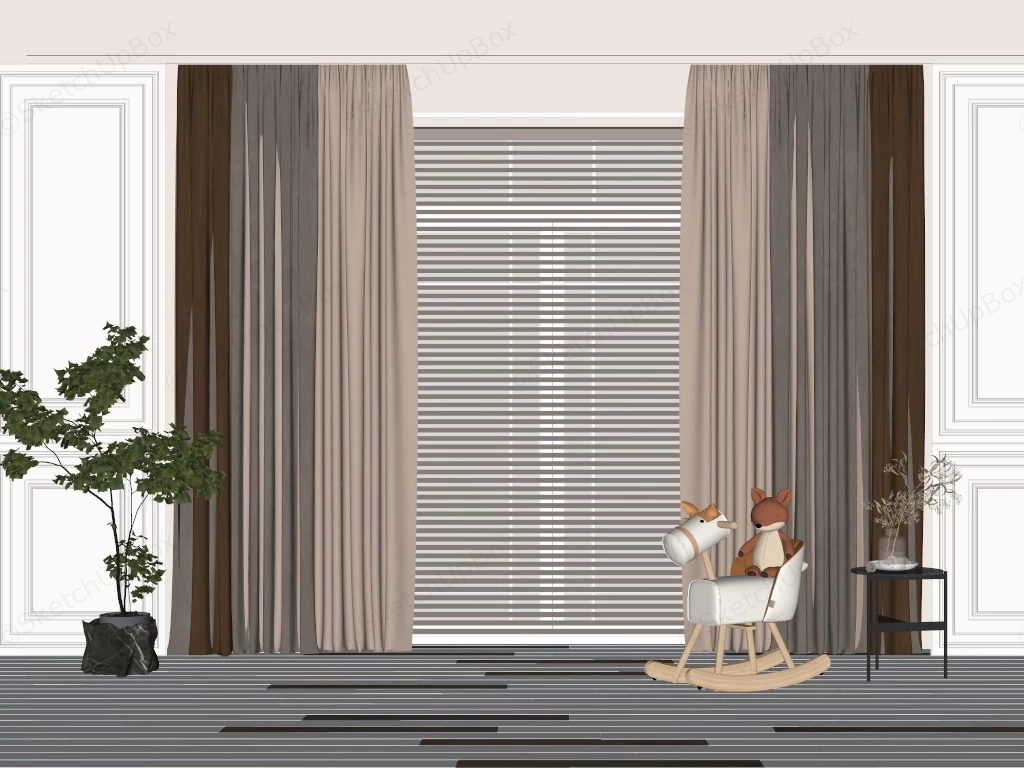 Modern Living Room Curtains sketchup model preview - SketchupBox