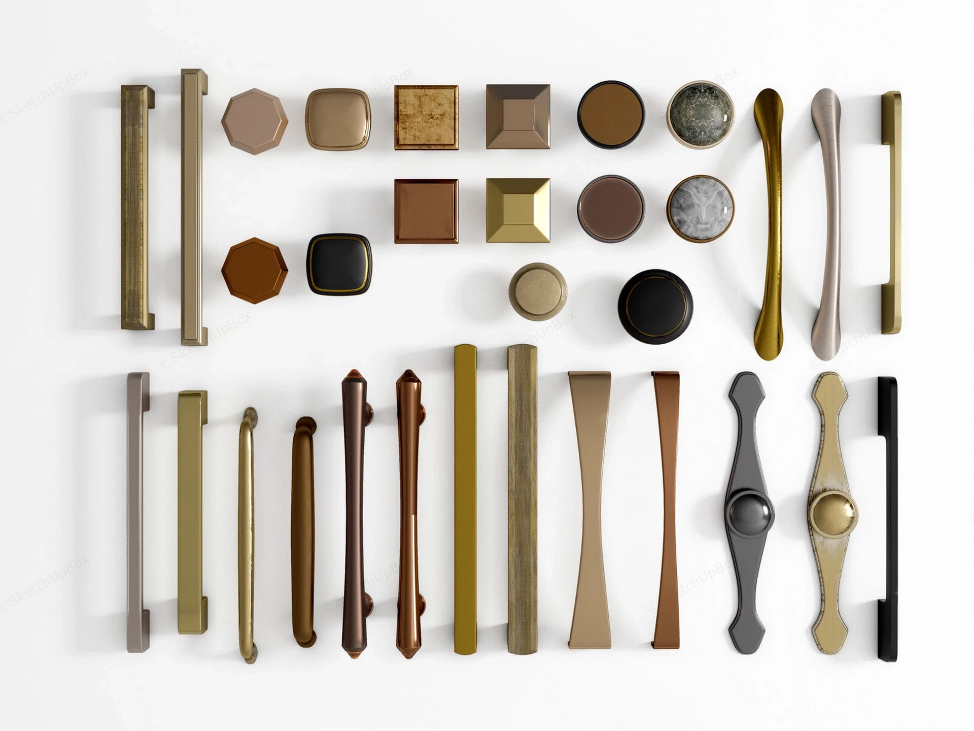 Collection Of Cabinet Handles And Knobs sketchup model preview - SketchupBox