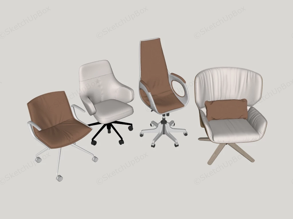 Collection Of 4 Modern Office Chairs sketchup model preview - SketchupBox