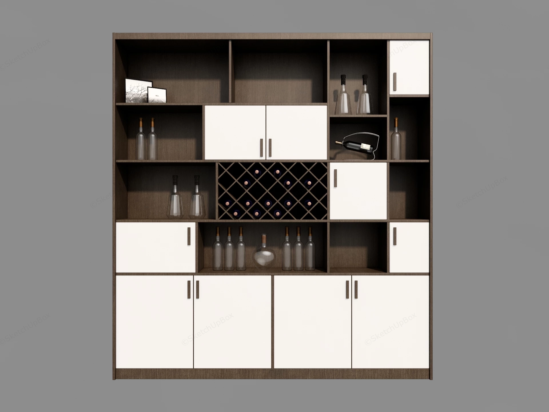 Wood Dining Hutch And Wine Cabinet sketchup model preview - SketchupBox