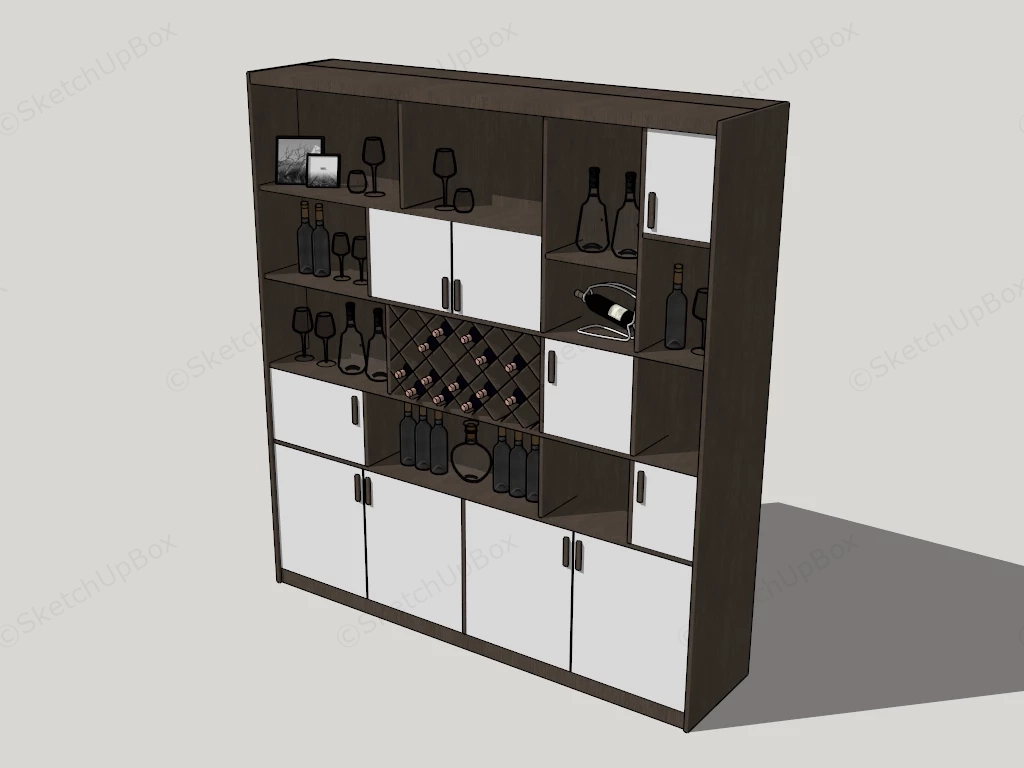 Wood Dining Hutch And Wine Cabinet sketchup model preview - SketchupBox