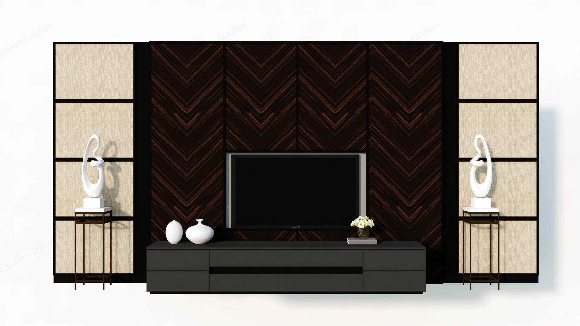 Modern TV Accent Wall Unit sketchup model preview - SketchupBox