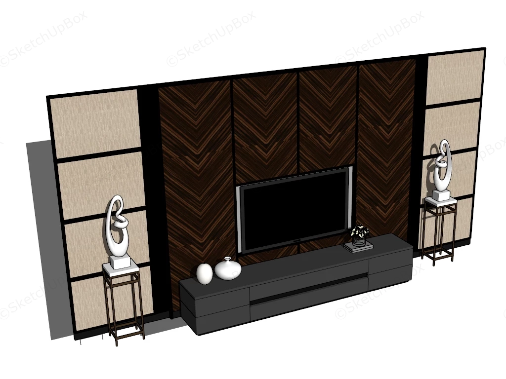 Modern TV Accent Wall Unit sketchup model preview - SketchupBox