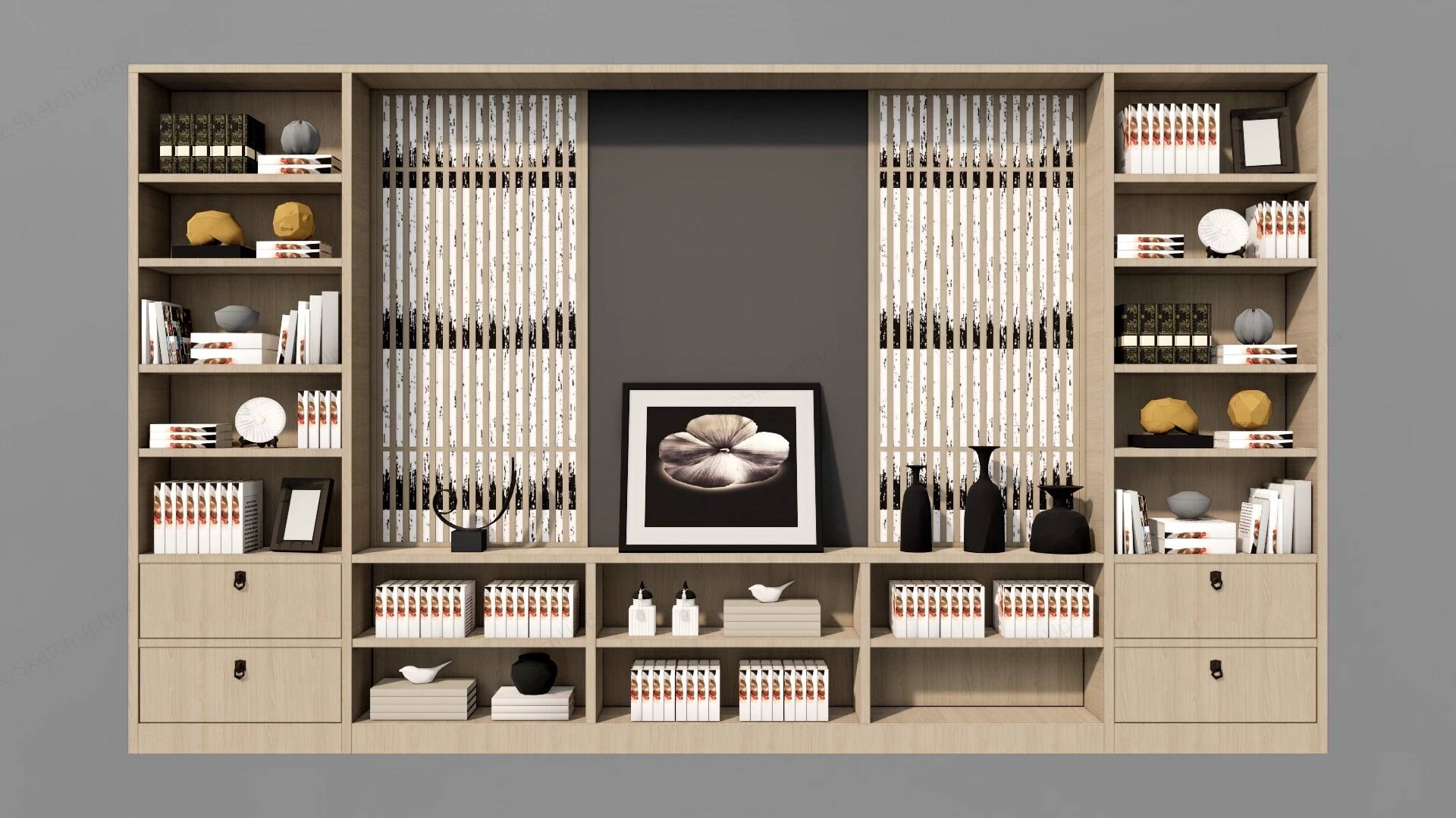 Contemporary Modular Book Storage Wall Unit sketchup model preview - SketchupBox