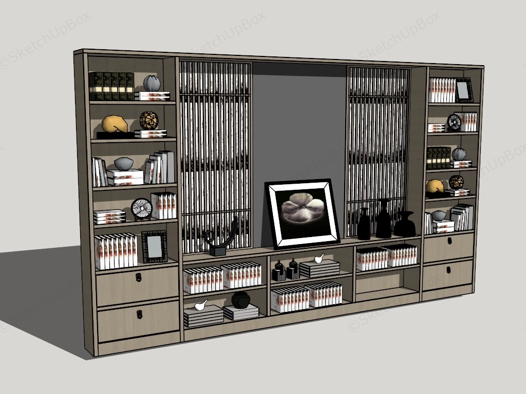 Contemporary Modular Book Storage Wall Unit sketchup model preview - SketchupBox