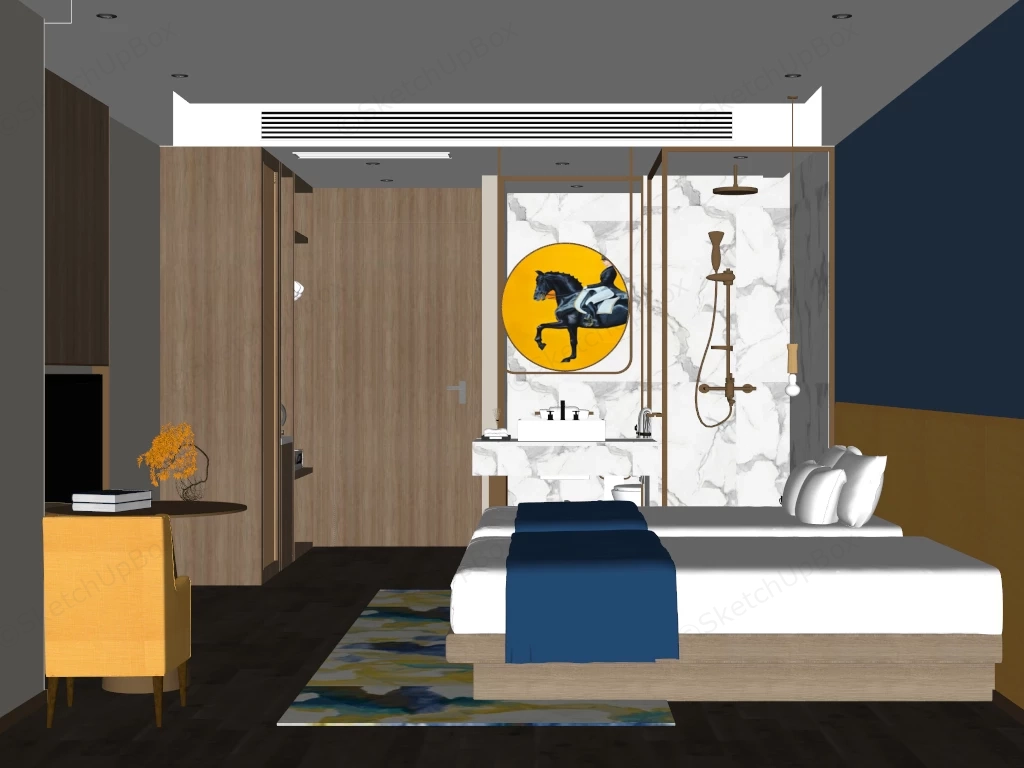 Modern Economy Hotel Twin Room Design sketchup model preview - SketchupBox