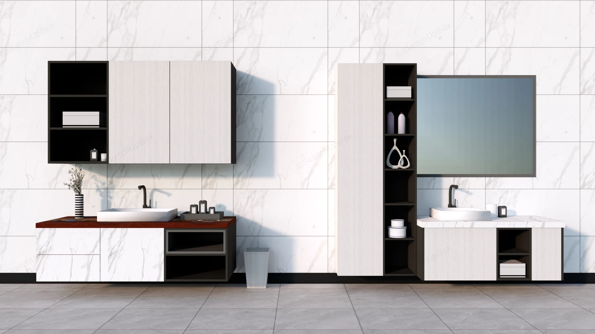 Modern Wall Mounted Bathroom Vanity Cabinets sketchup model preview - SketchupBox