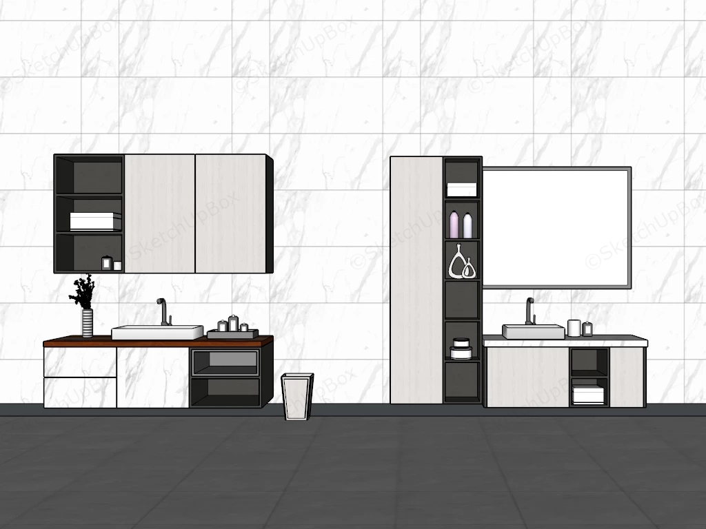 Modern Wall Mounted Bathroom Vanity Cabinets sketchup model preview - SketchupBox
