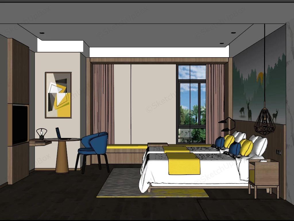 Modern Twin Room Design sketchup model preview - SketchupBox