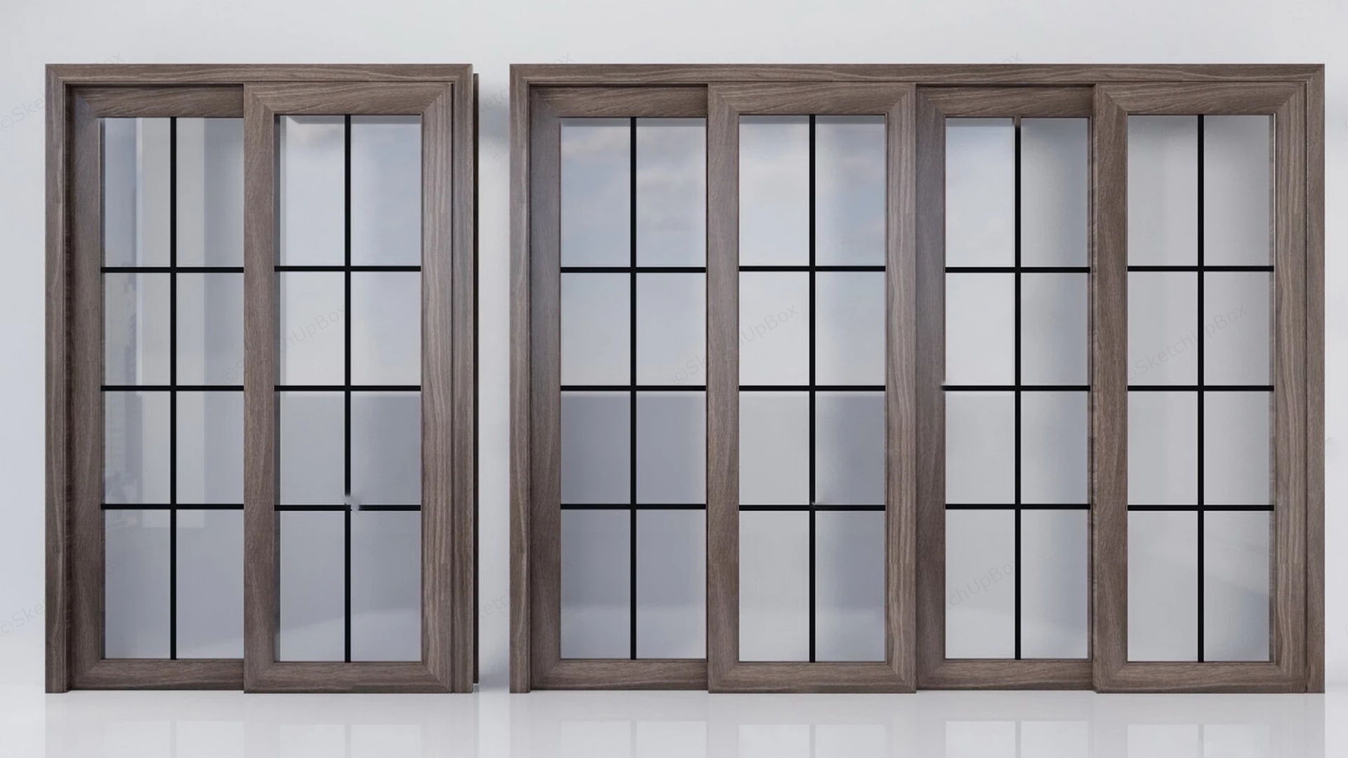 Wood Framed Sliding Glass Doors sketchup model preview - SketchupBox