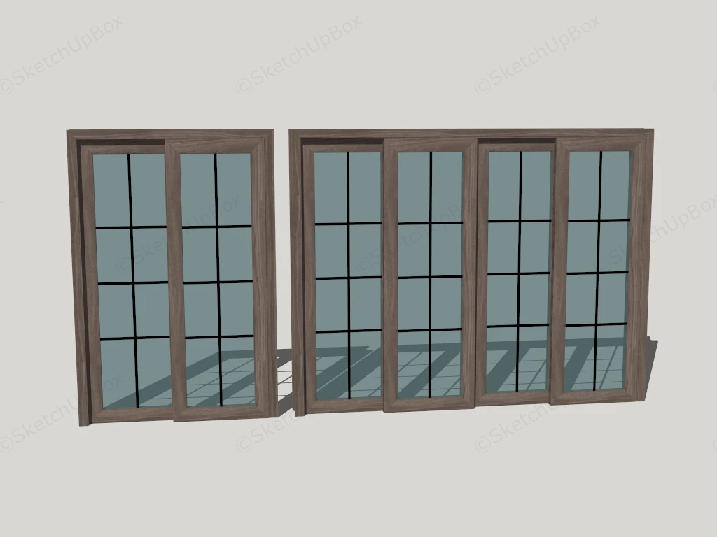 Wood Framed Sliding Glass Doors sketchup model preview - SketchupBox