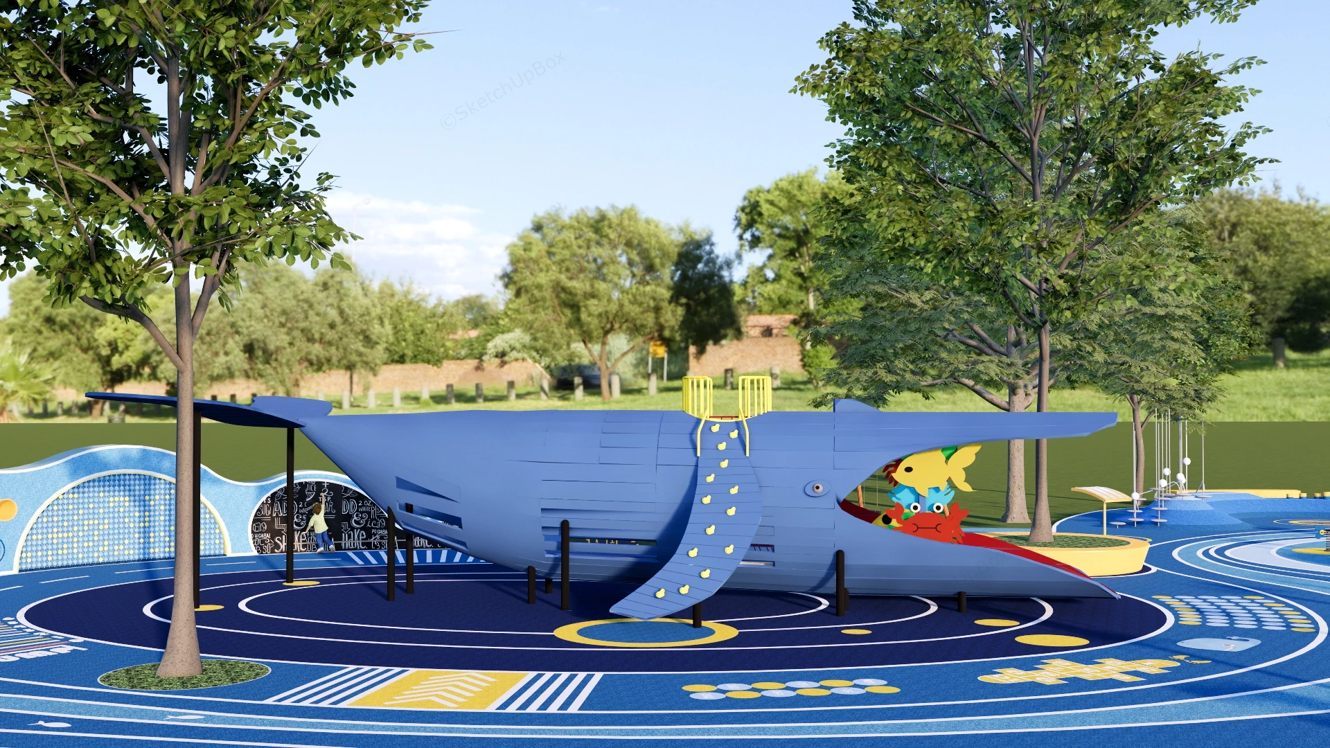 Blue Whale Themed Childrens Playground sketchup model preview - SketchupBox