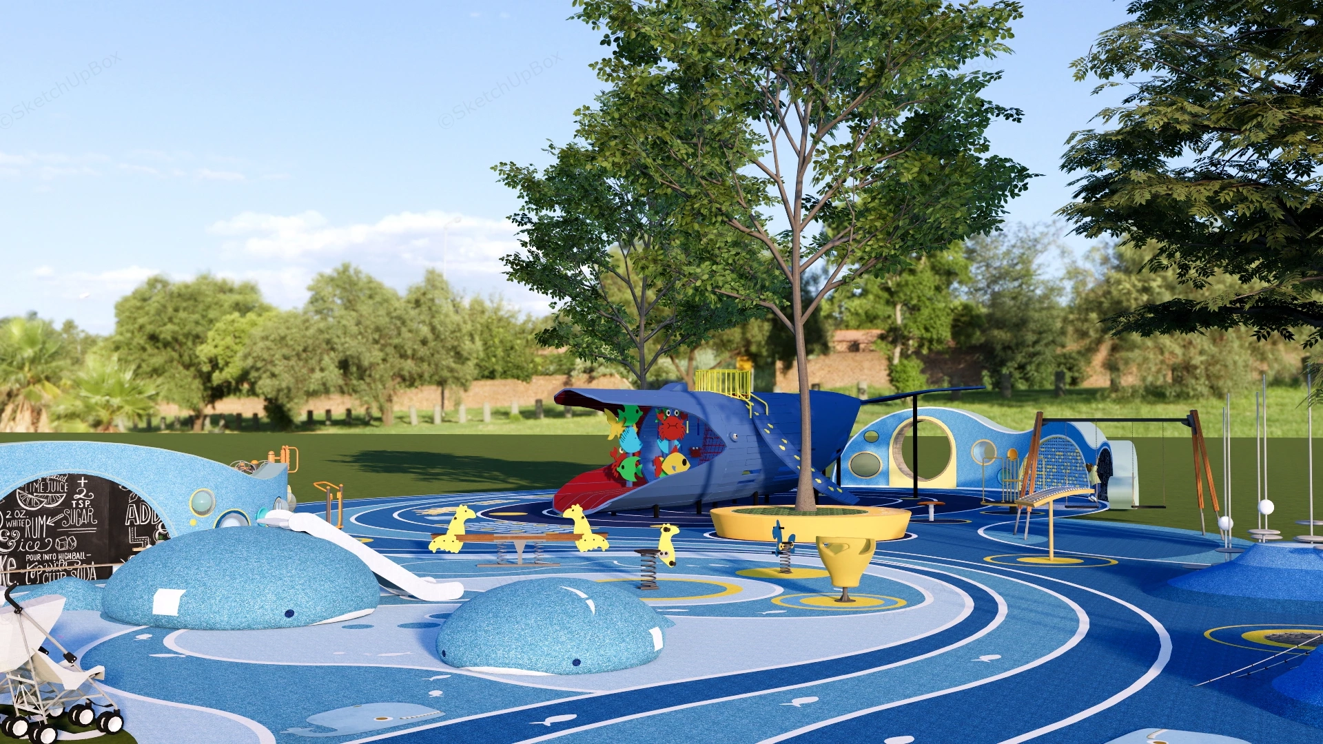 Blue Whale Themed Childrens Playground sketchup model preview - SketchupBox
