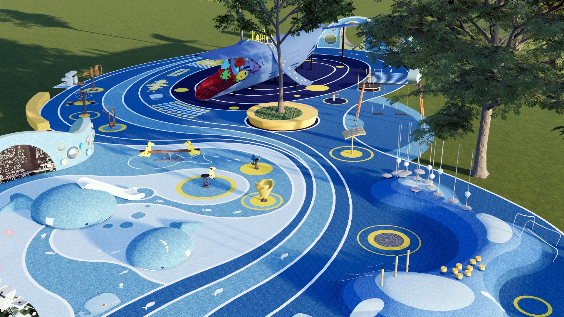 Blue Whale Themed Childrens Playground sketchup model preview - SketchupBox