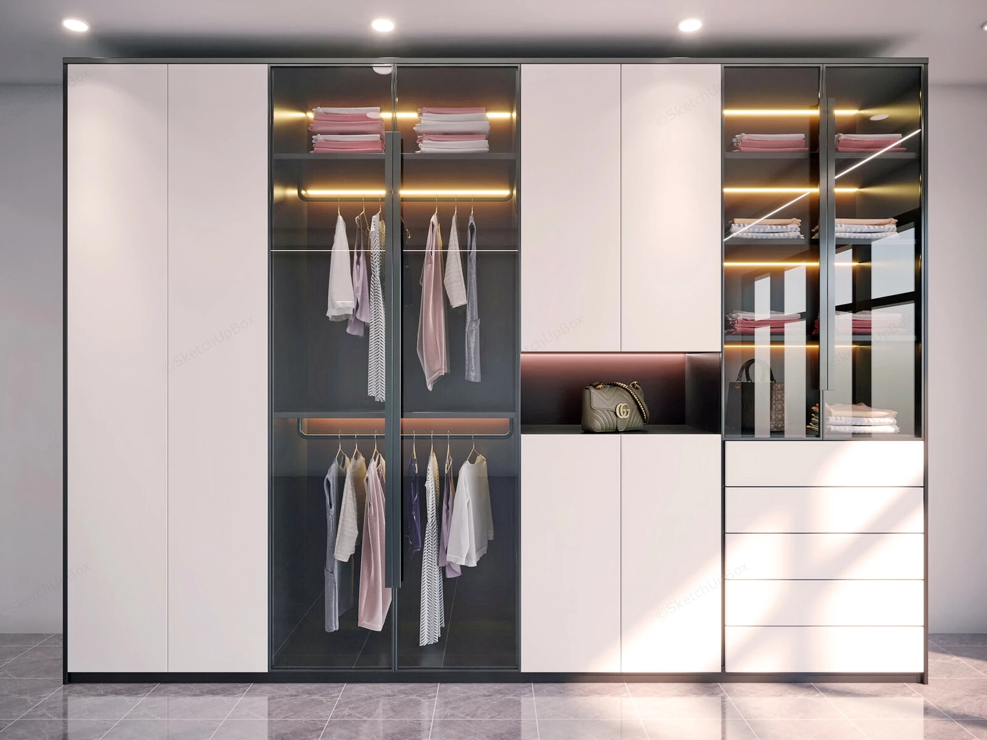 Modern Built In Wardrobe With Glass Doors sketchup model preview - SketchupBox