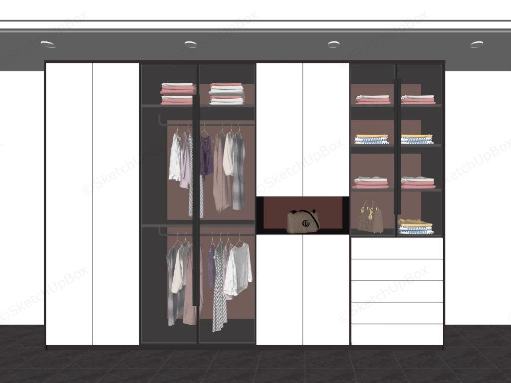 Modern Built In Wardrobe With Glass Doors sketchup model preview - SketchupBox