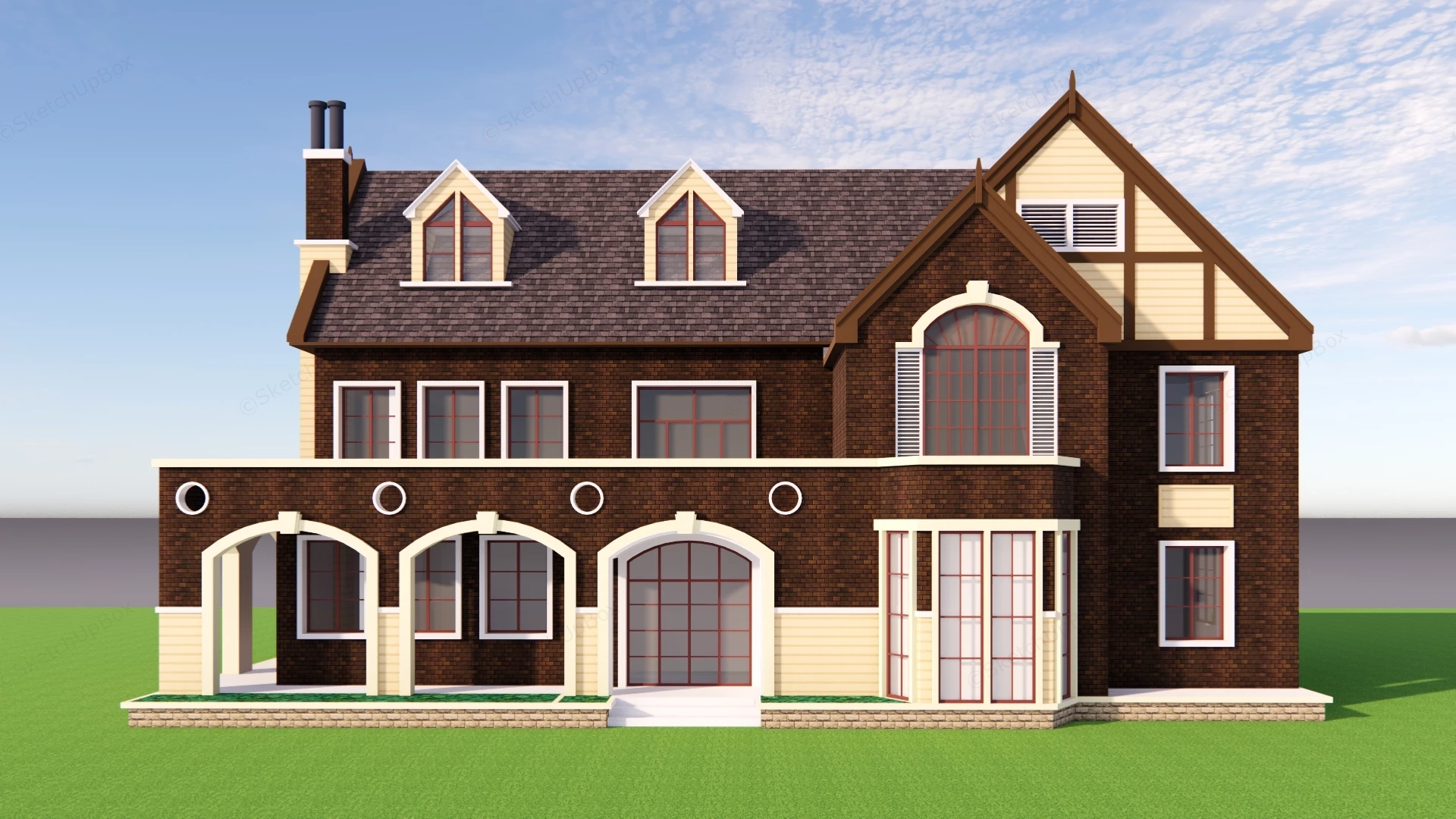 Modern Tudor Style House sketchup model preview - SketchupBox