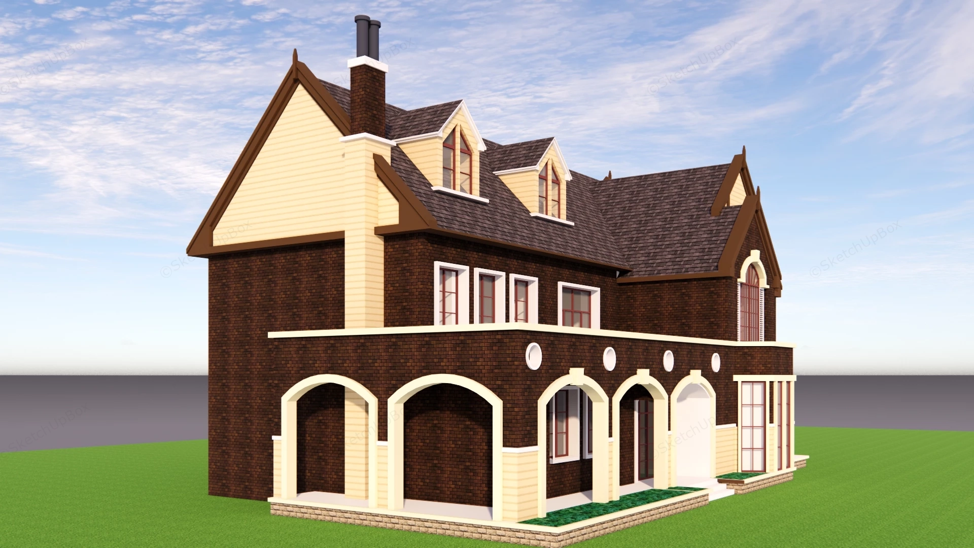Modern Tudor Style House sketchup model preview - SketchupBox