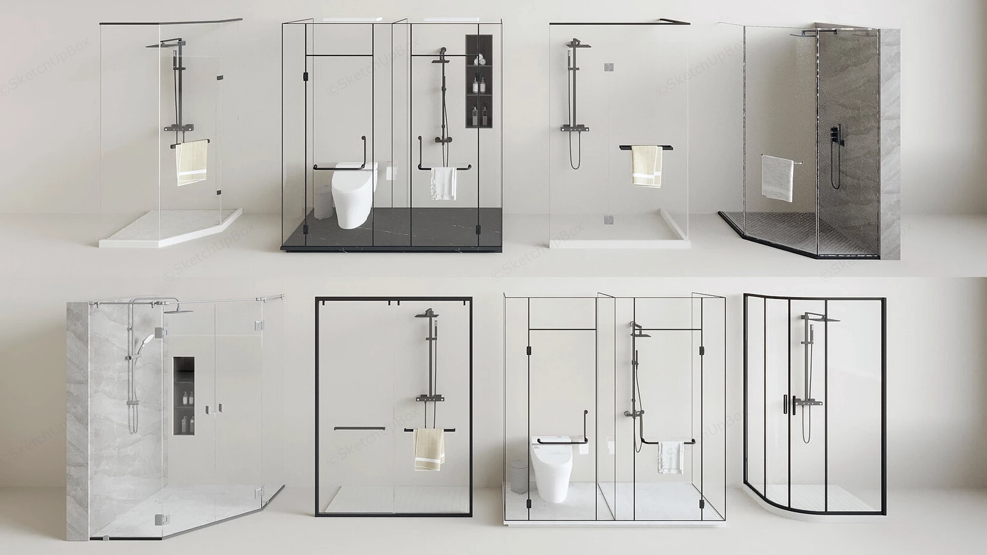 Modern Glass Shower Cabins sketchup model preview - SketchupBox