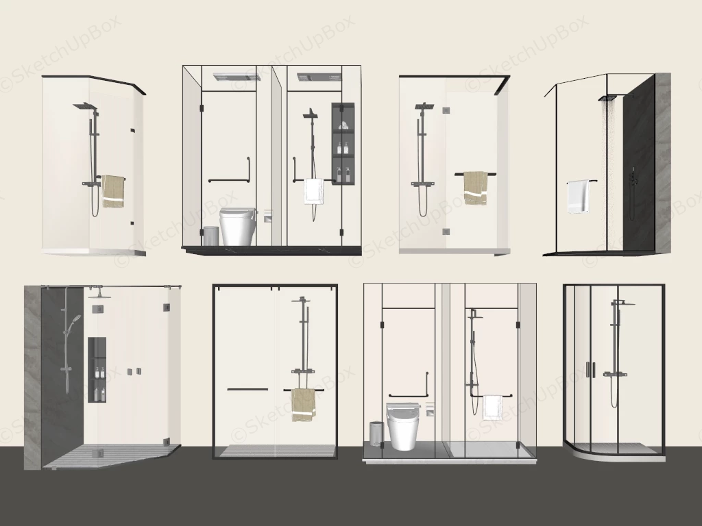 Modern Glass Shower Cabins sketchup model preview - SketchupBox