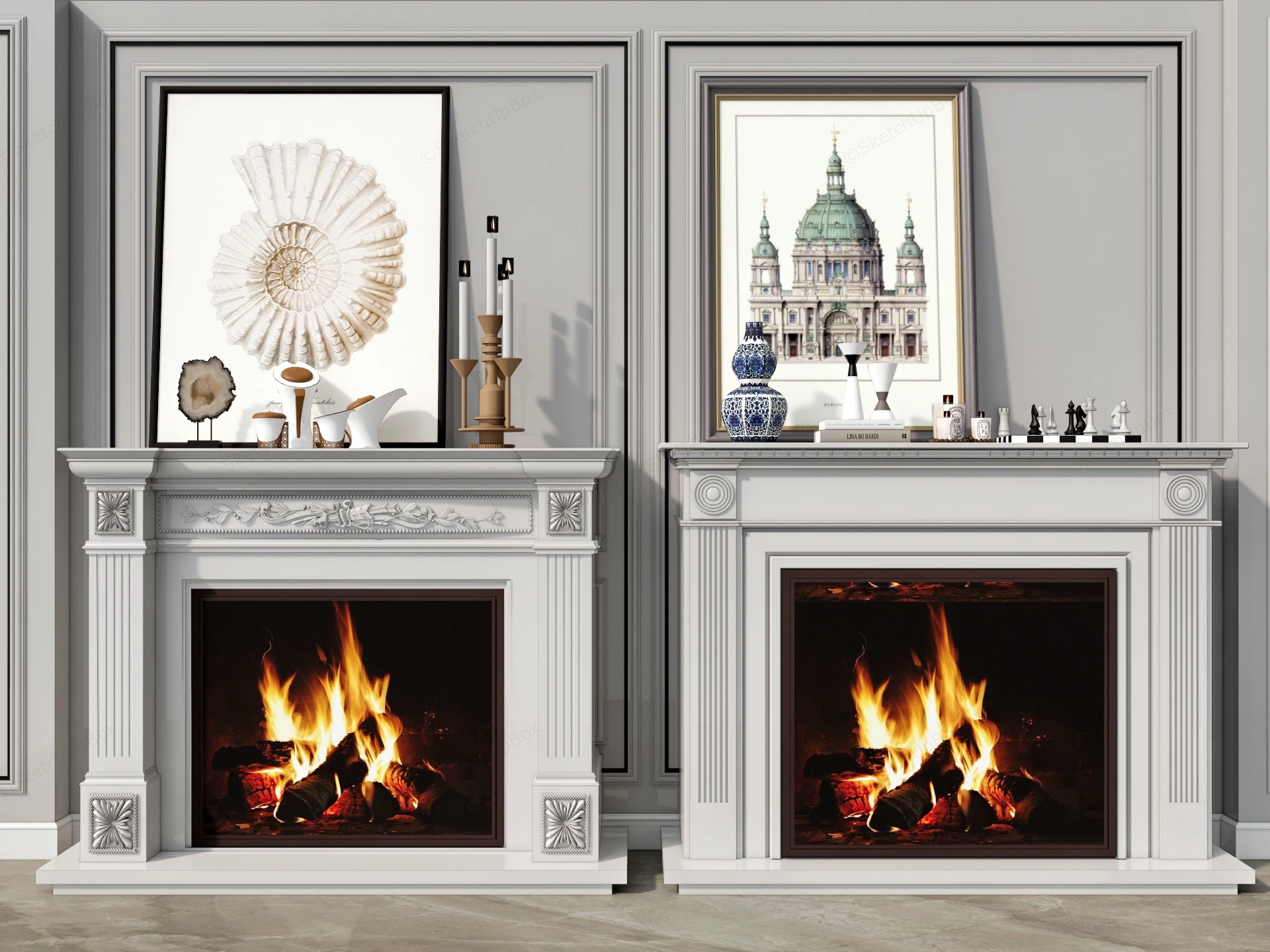 Ornate White Fireplaces sketchup model preview - SketchupBox