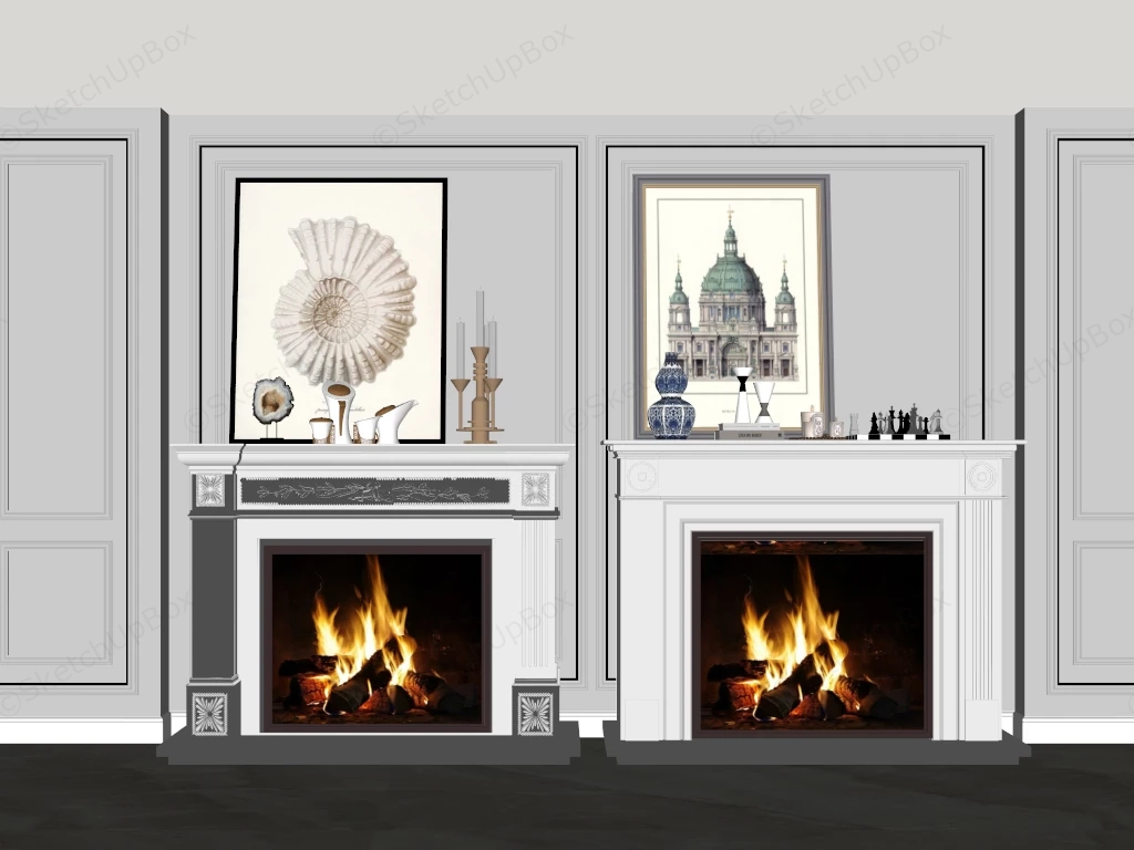 Ornate White Fireplaces sketchup model preview - SketchupBox