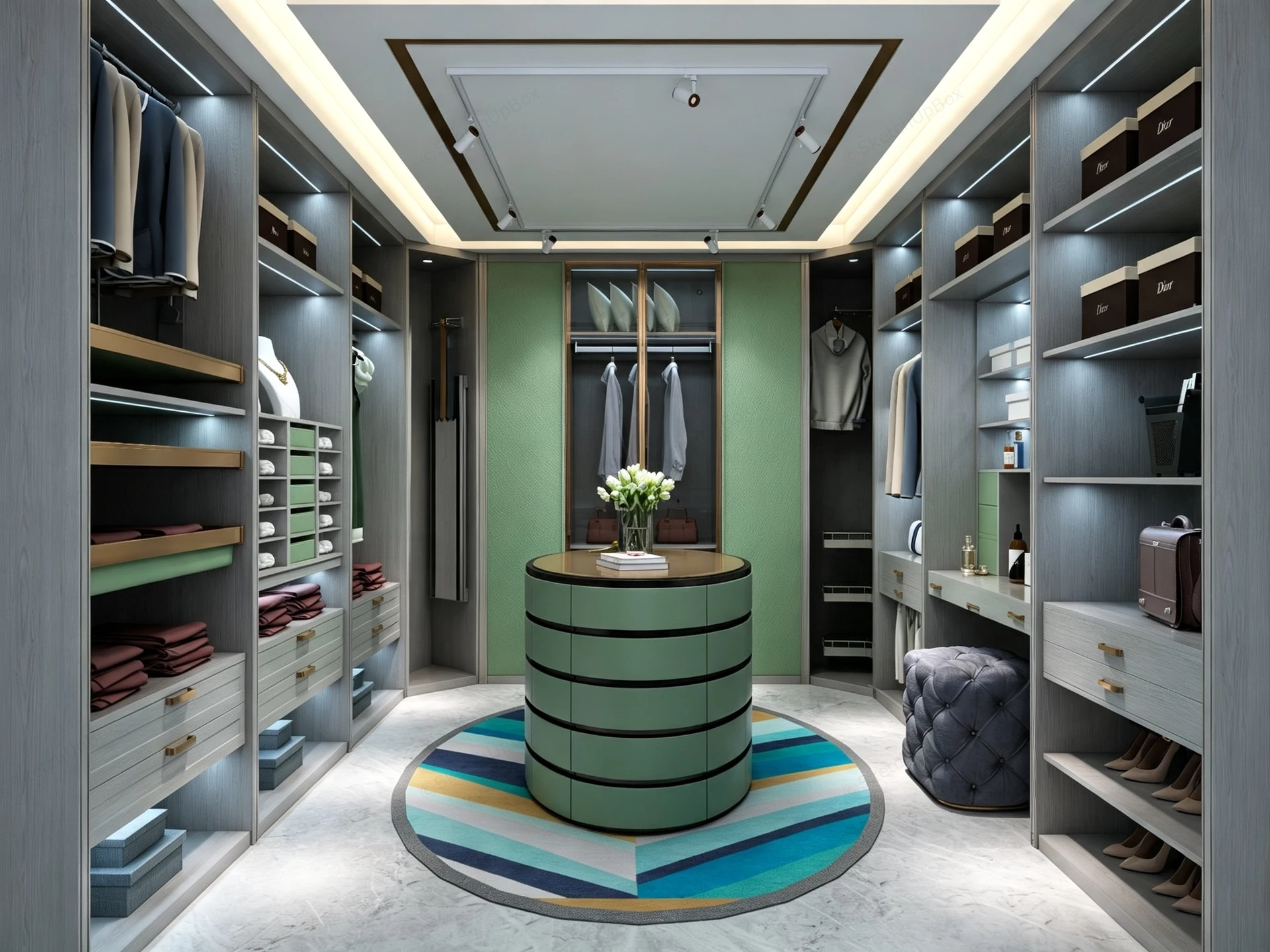 Green And Grey Walk In Closet sketchup model preview - SketchupBox