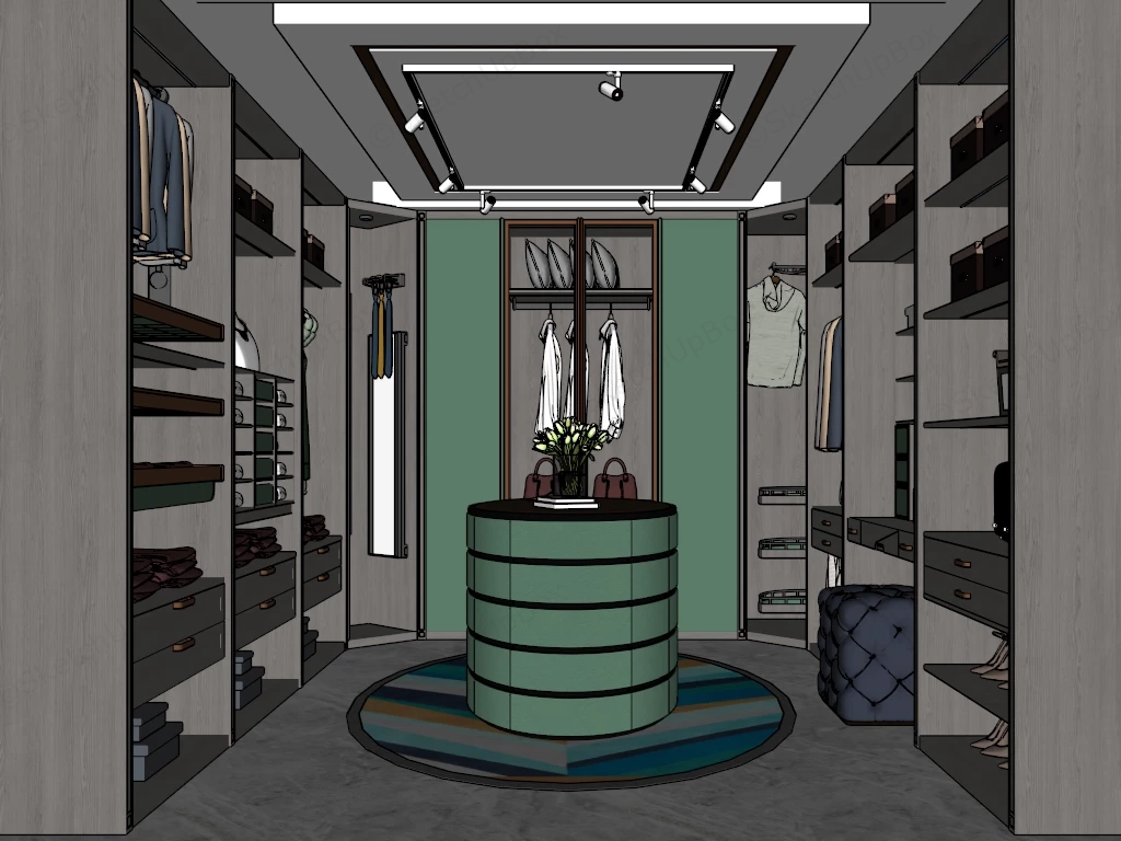 Green And Grey Walk In Closet sketchup model preview - SketchupBox