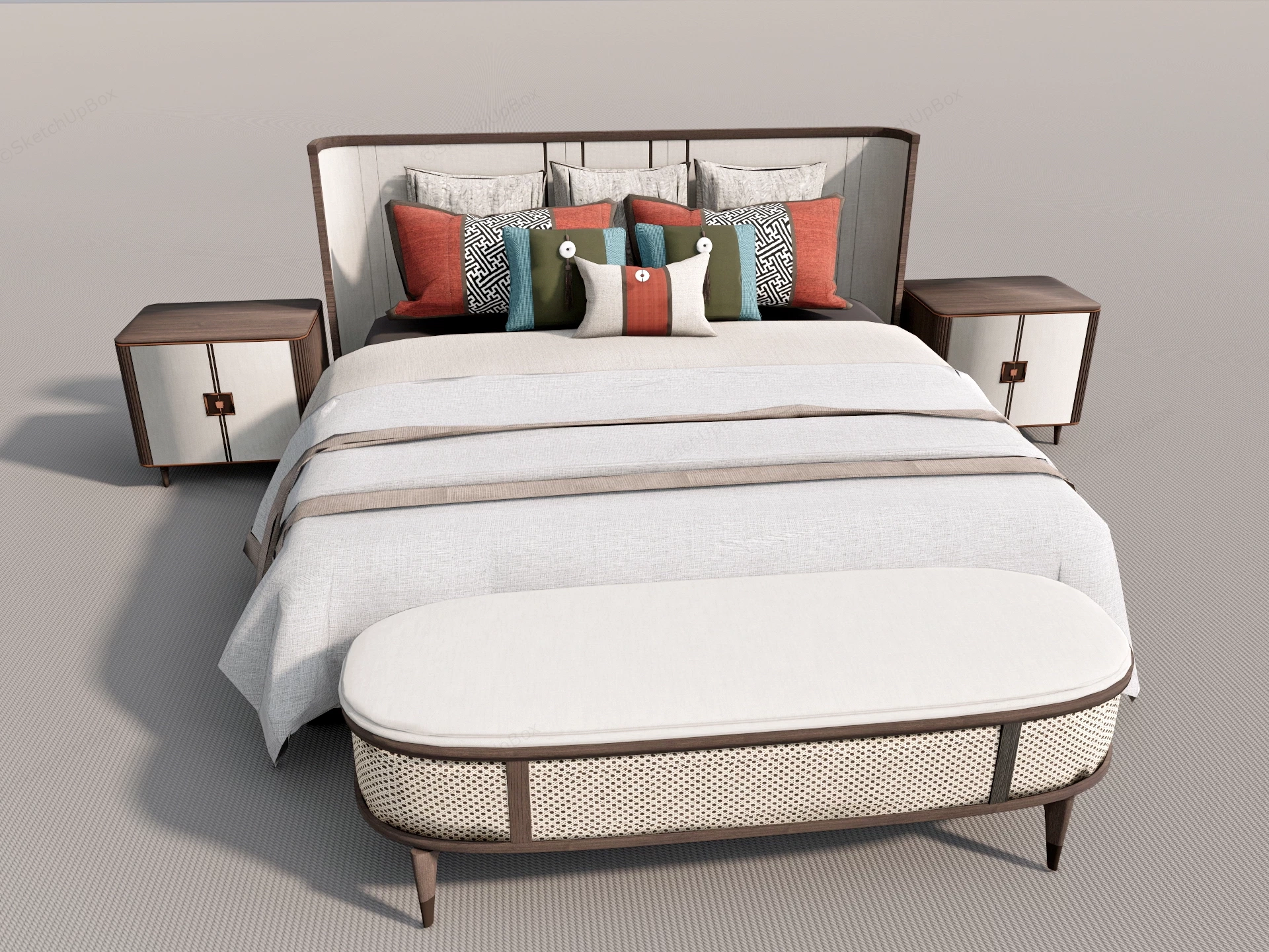 Modern Upholstered Bed Set sketchup model preview - SketchupBox
