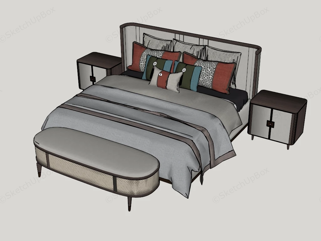 Modern Upholstered Bed Set sketchup model preview - SketchupBox