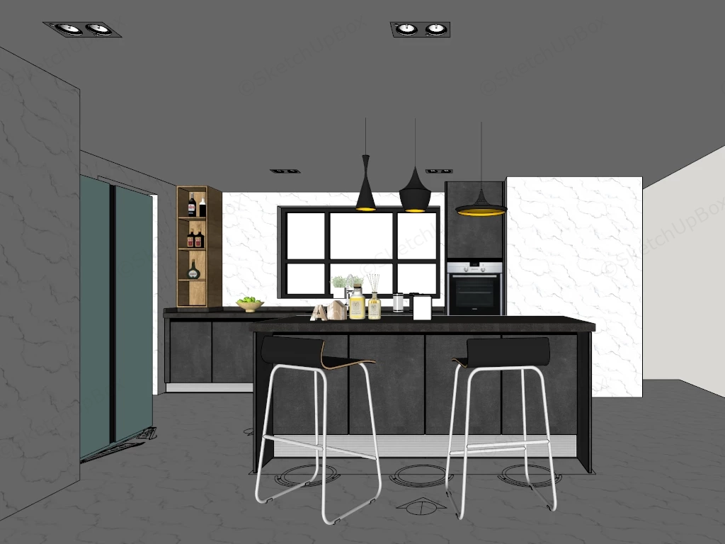 Modern Black And White Kitchen sketchup model preview - SketchupBox