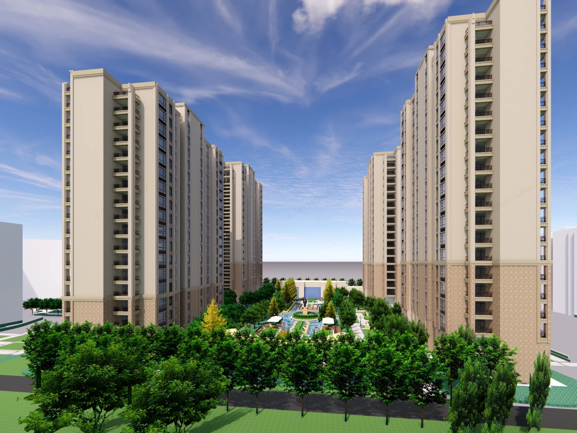 Urban High Rise Residential Community sketchup model preview - SketchupBox