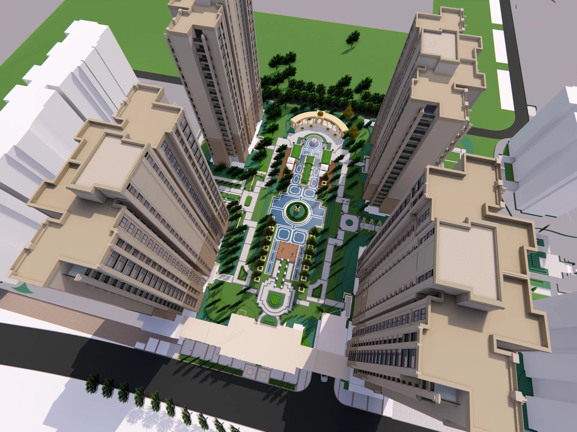 Urban High Rise Residential Community sketchup model preview - SketchupBox