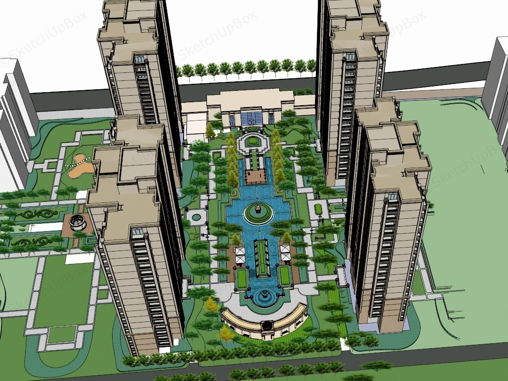 Urban High Rise Residential Community sketchup model preview - SketchupBox