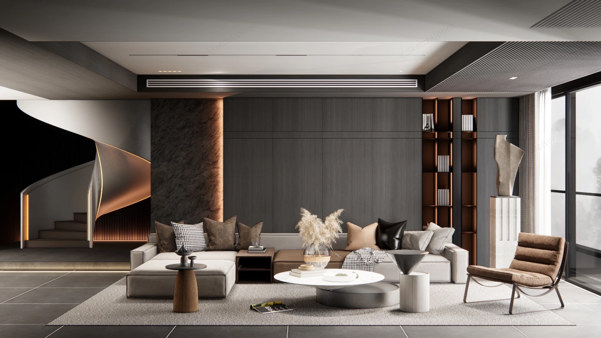 Modern Grey Living Room Ideas sketchup model preview - SketchupBox