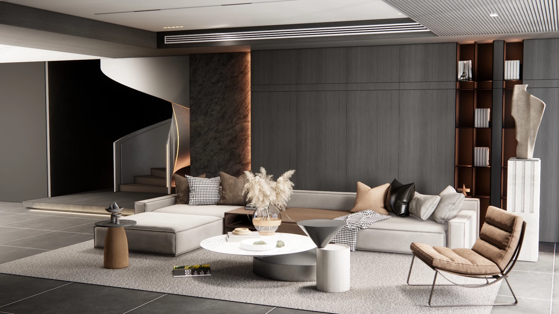 Modern Grey Living Room Ideas sketchup model preview - SketchupBox