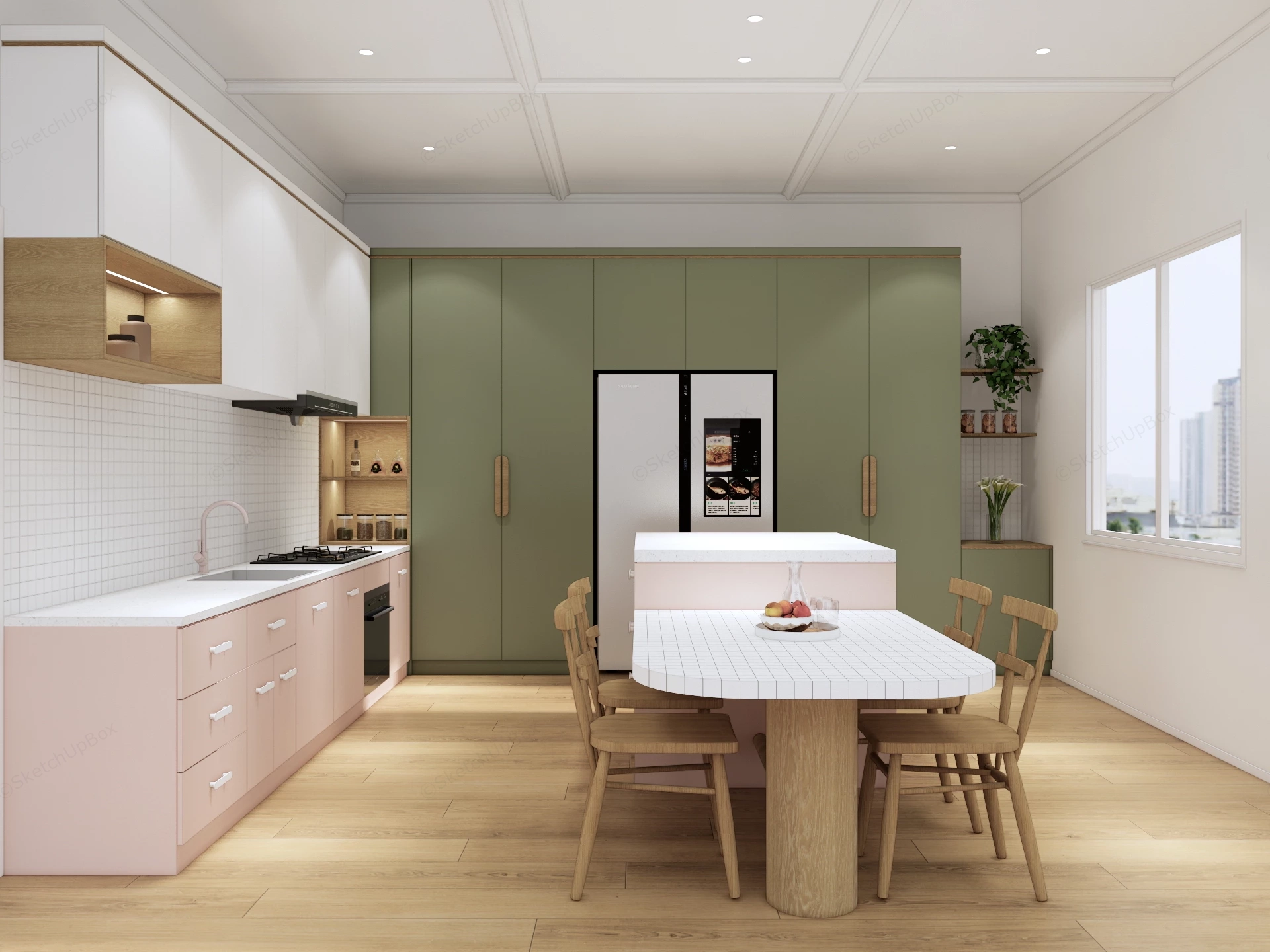 Modern Pastel Kitchen And Dining Area sketchup model preview - SketchupBox