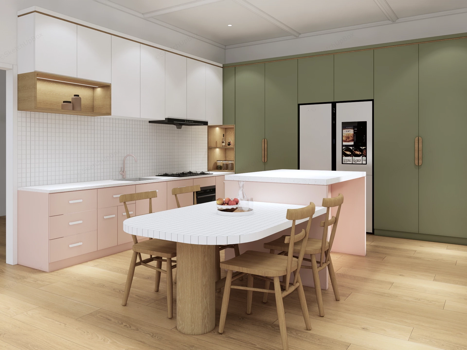Modern Pastel Kitchen And Dining Area sketchup model preview - SketchupBox