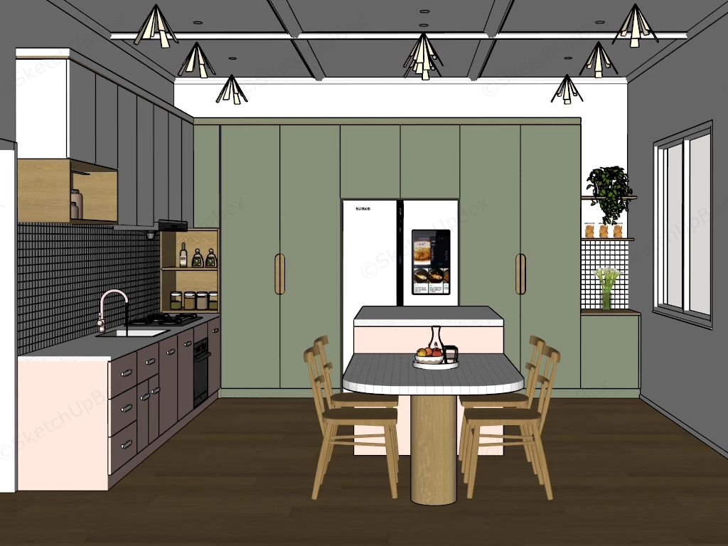 Modern Pastel Kitchen And Dining Area sketchup model preview - SketchupBox