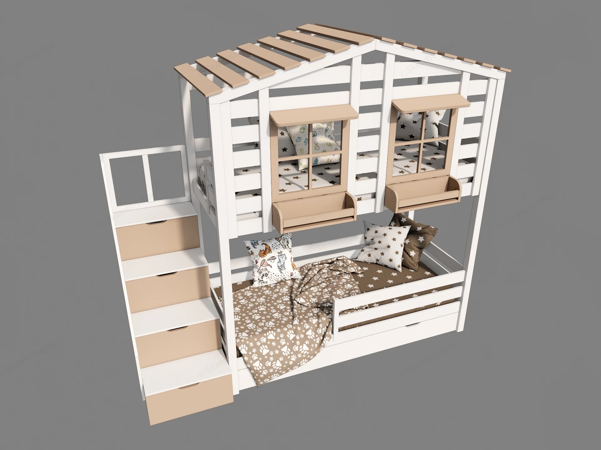 House Shaped Bunk Bed sketchup model preview - SketchupBox