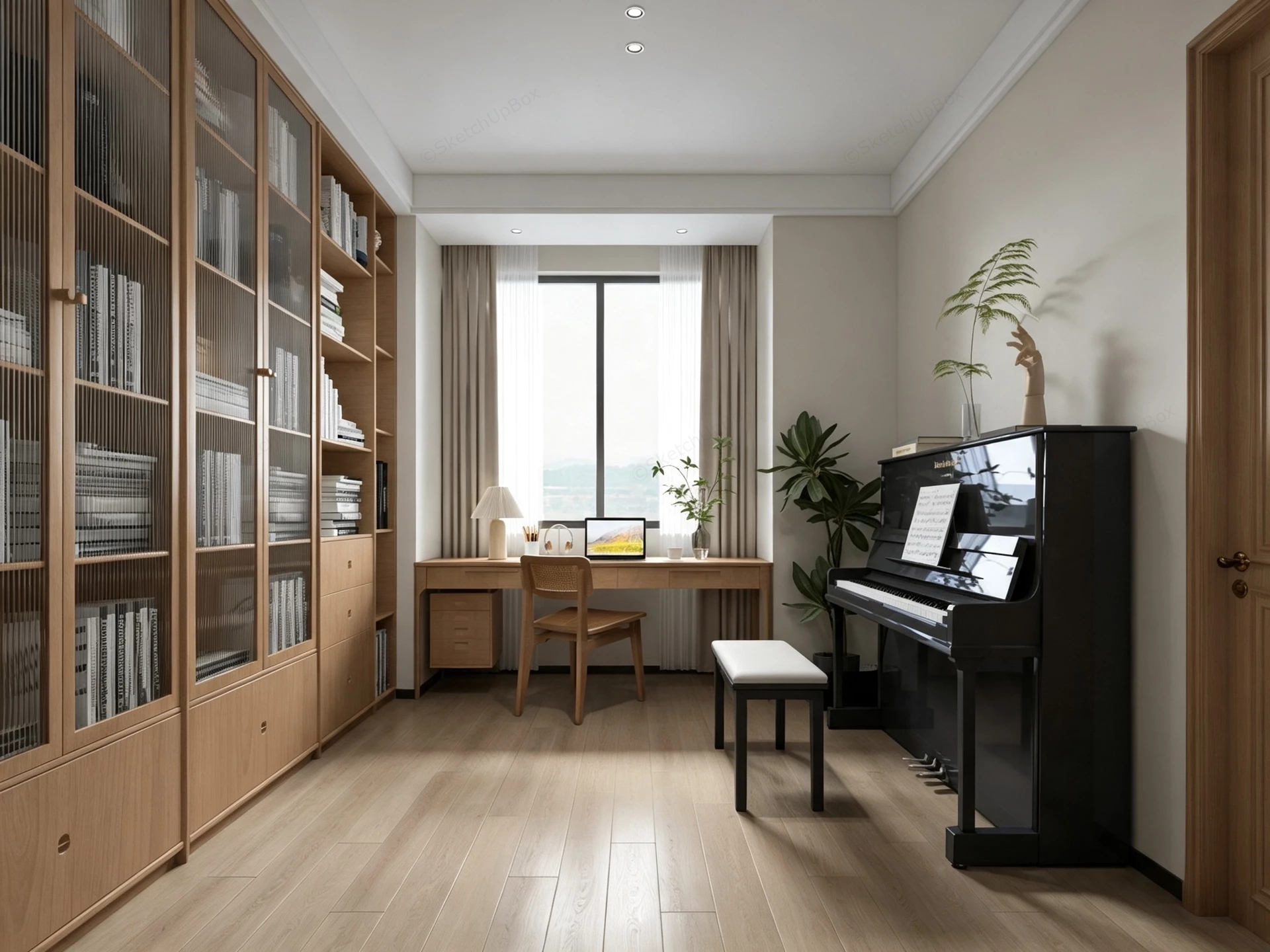 Modern Minimalist Home Study And Piano Room sketchup model preview - SketchupBox