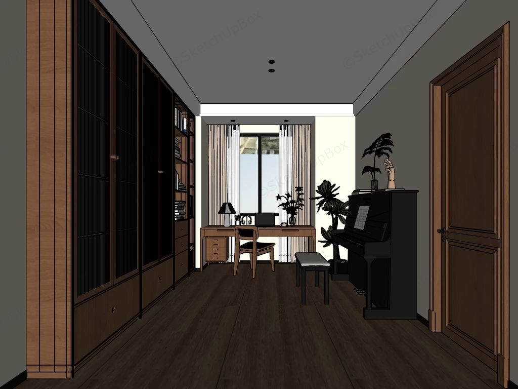 Modern Minimalist Home Study And Piano Room sketchup model preview - SketchupBox