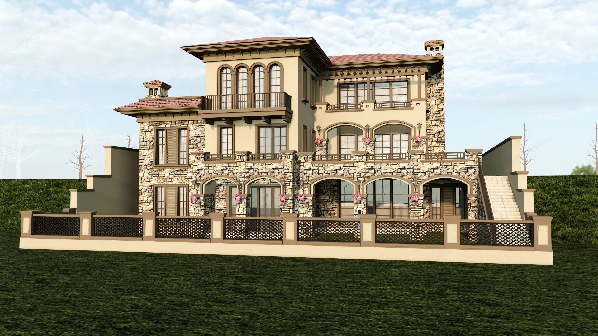 Rustic Luxury Villa sketchup model preview - SketchupBox