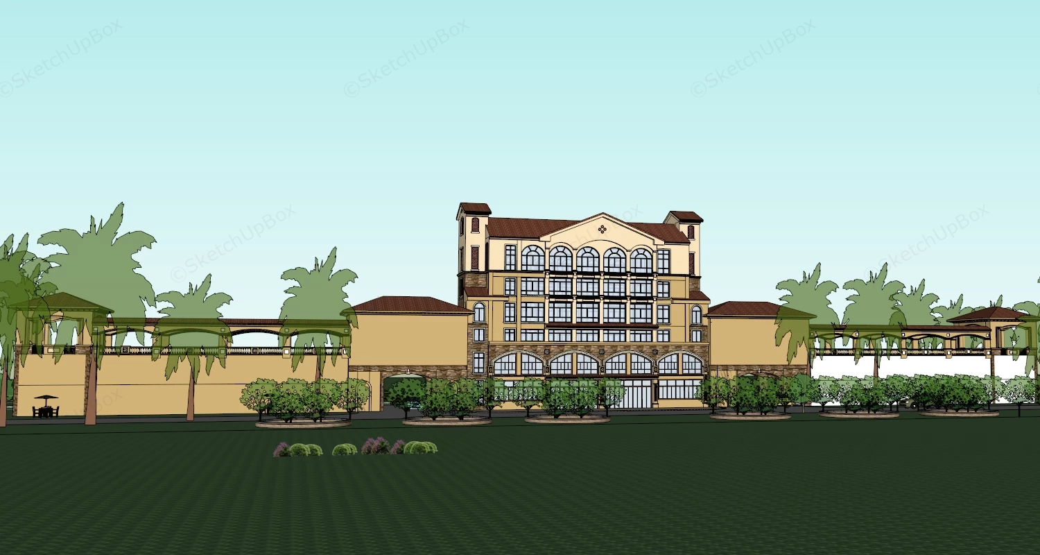 Spanish Revival Style Resort Hotel sketchup model preview - SketchupBox