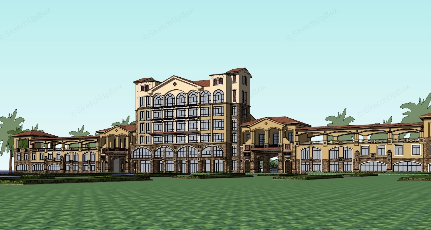 Spanish Revival Style Resort Hotel sketchup model preview - SketchupBox