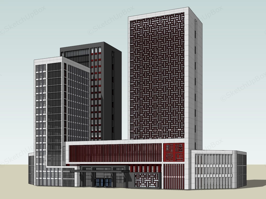Modern Multi Tower Commercial Complex sketchup model preview - SketchupBox